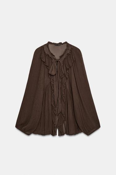 FLOWING SHIRT WITH RUFFLE TRIMS - Brown by Zara