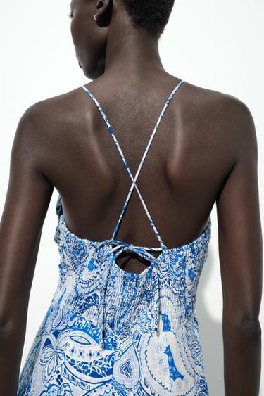 ROBE MIDI IMPRIMÉE AVEC NŒUD - Bleus de Zara - Image 4