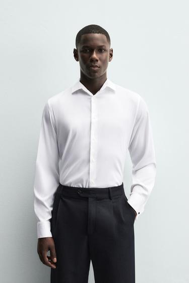 SLIM FIT SHIRT WITH CUFFLINKS - White by Zara