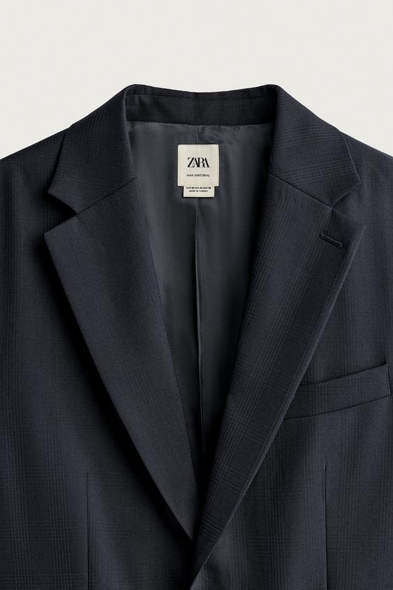 VESTE DE COSTUME À CARREAUX 100 % LAINE - Bleu marine foncé de Zara - Image 9