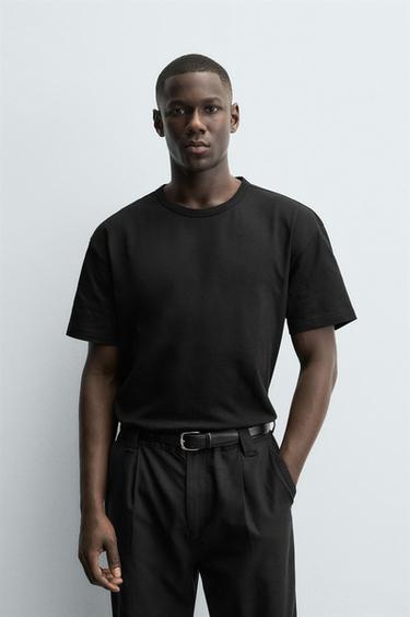 Zara HEAVYWEIGHT BINDING T-SHIRT - Black