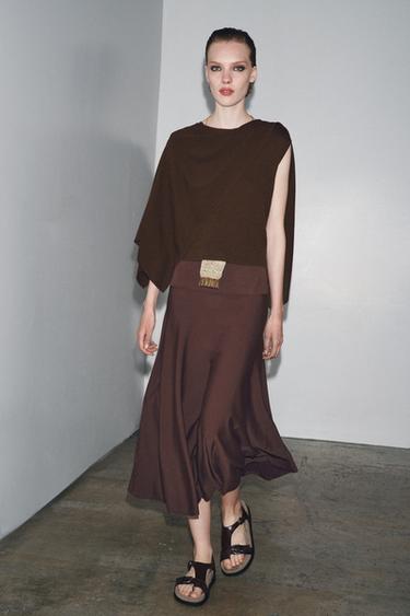 Zara KNIT CAPE TOP - Brown