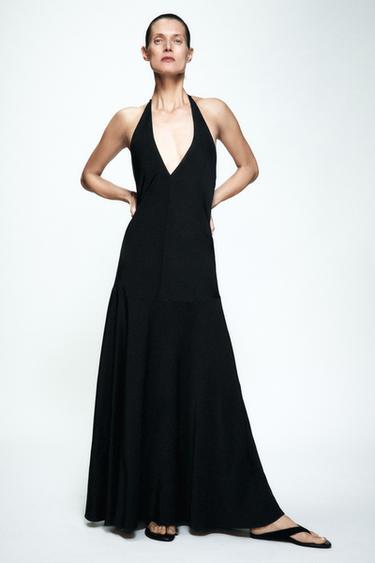 Zara ZW COLLECTION SATIN EFFECT HALTER DRESS - Black