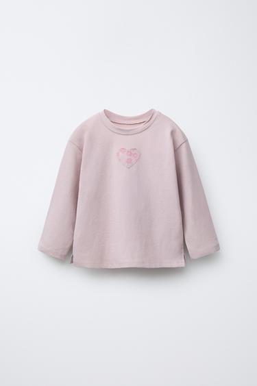 Zara HEART PATCH T-SHIRT - Pink