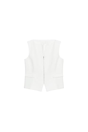 Zara ZIP-UP BOAT NECK VEST - Oyster-white