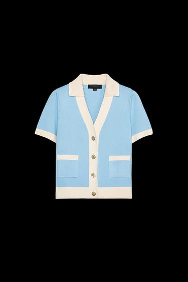 SHORT SLEEVE KNIT CARDIGAN - Light blue by Zara - Image 0