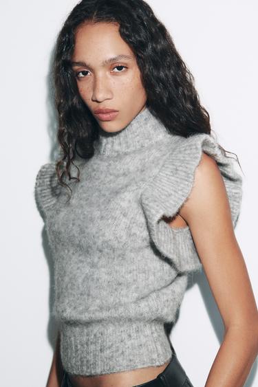 Zara RUFFLED KNIT VEST - Gray