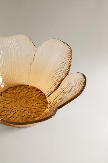 BOL VERRE RECYCLABLE RELIEF FLEUR - Jaune de Zara - Image 2