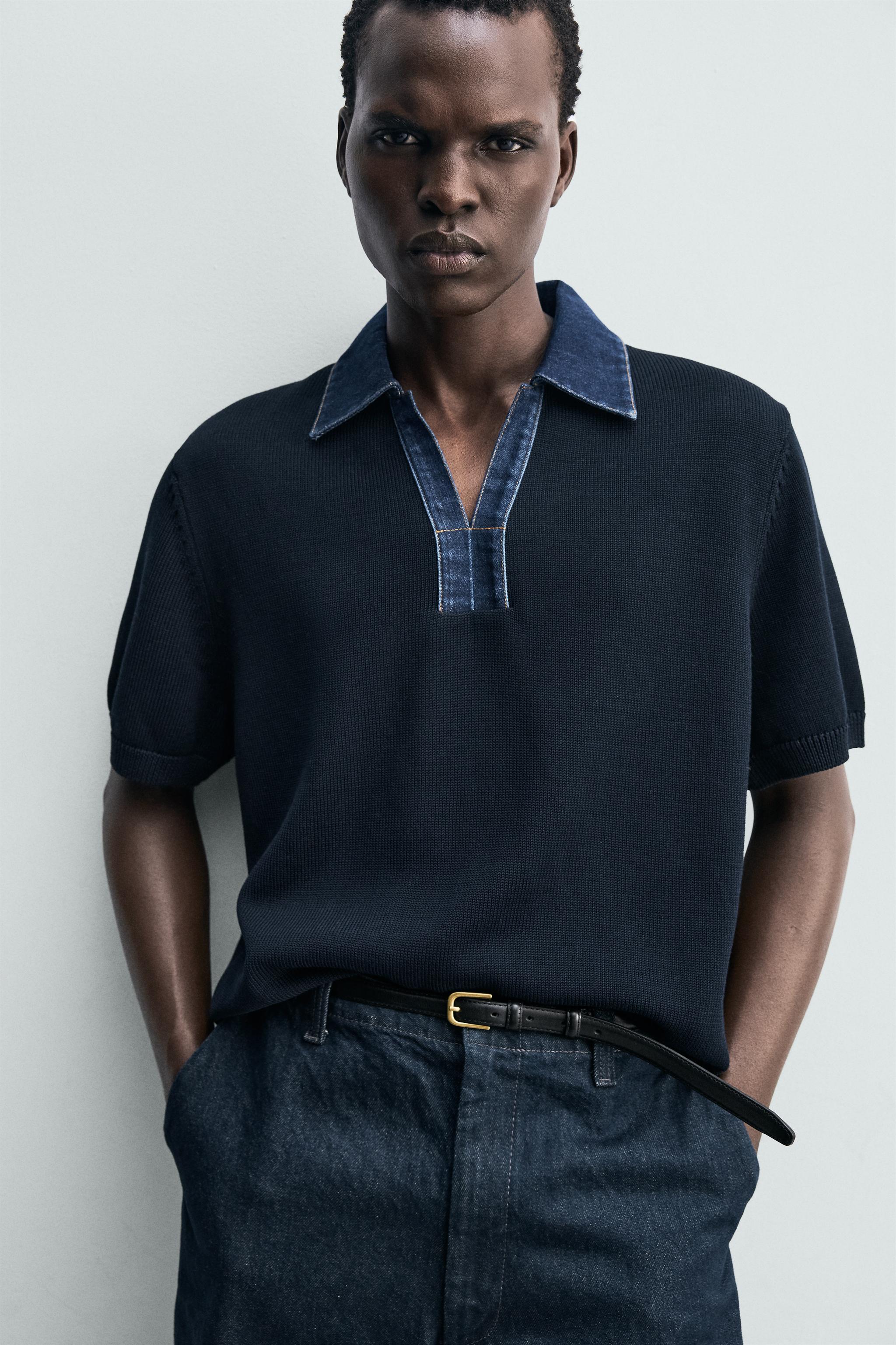 POLO EN MAILLE COL DENIM CONTRASTANT