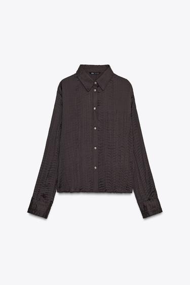 CRINKLE-EFFECT SATIN OVERSIZE SHIRT - Brown by Zara
