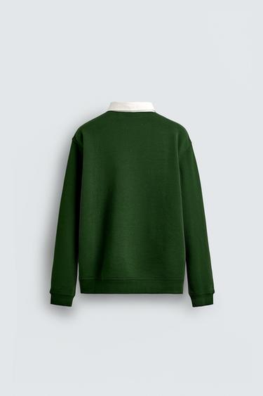 SWEAT POLO COL CONTRASTÉ - Vert soutenu de Zara - Image 6