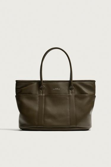 BOLSO SHOPPER PIEL - Verde de Zara