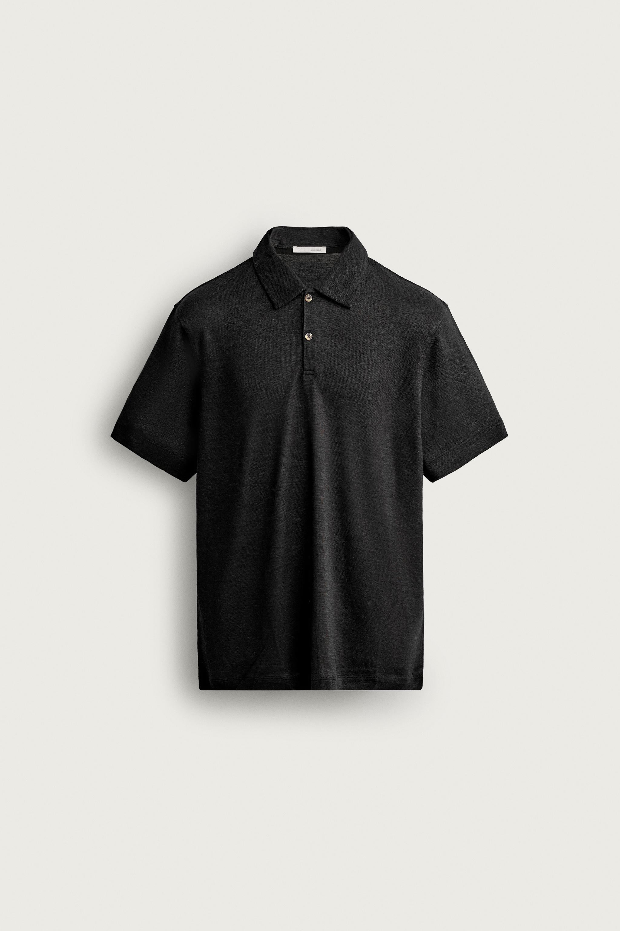 HEMP-VISCOSE REGULAR FIT POLO SHIRT — Black