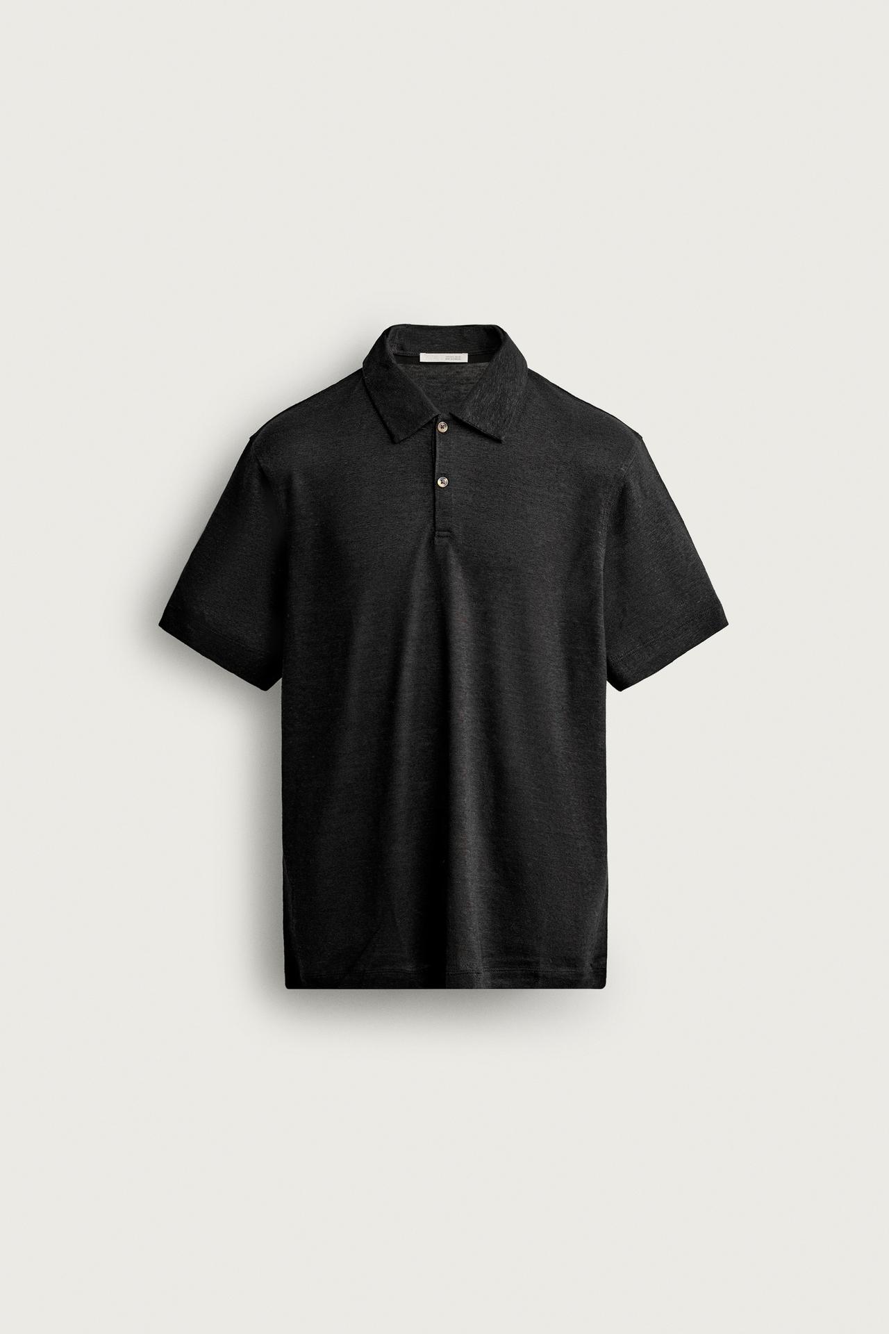 HEMP-VISCOSE REGULAR FIT POLO SHIRT — Black