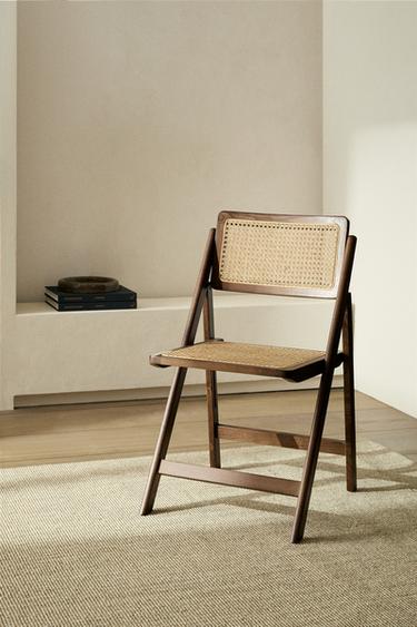 Zara RATTAN AND WOOD FOLDING CHAIR - Brown