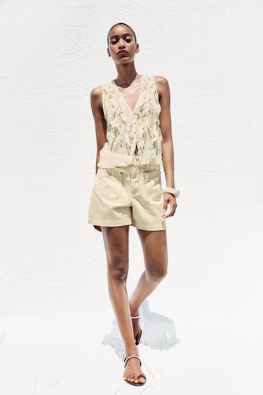 TOP SEMITRANSPARENTE VOLANTES - Amarillo claro de Zara - Imagen 0