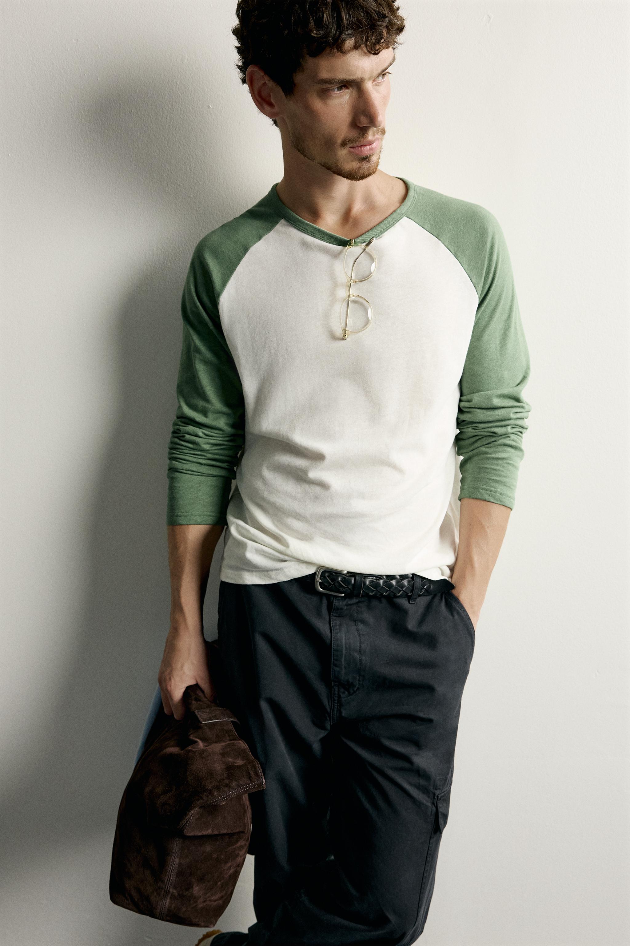 Мужские футболки Zara COTTON-LINEN RAGLAN T-SHIRT — фото 6