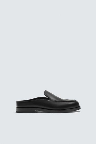 Zara FLAT LEATHER LOAFERS - Black