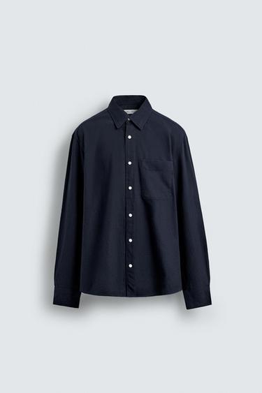 CAMISA CUADROS FRANELA - Marino de Zara