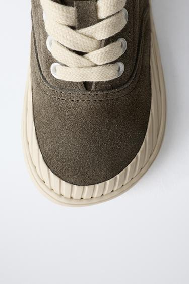 ZARA TIMELESS - LEATHER PLIMSOLLS - Khaki Green by Zara - Image 3