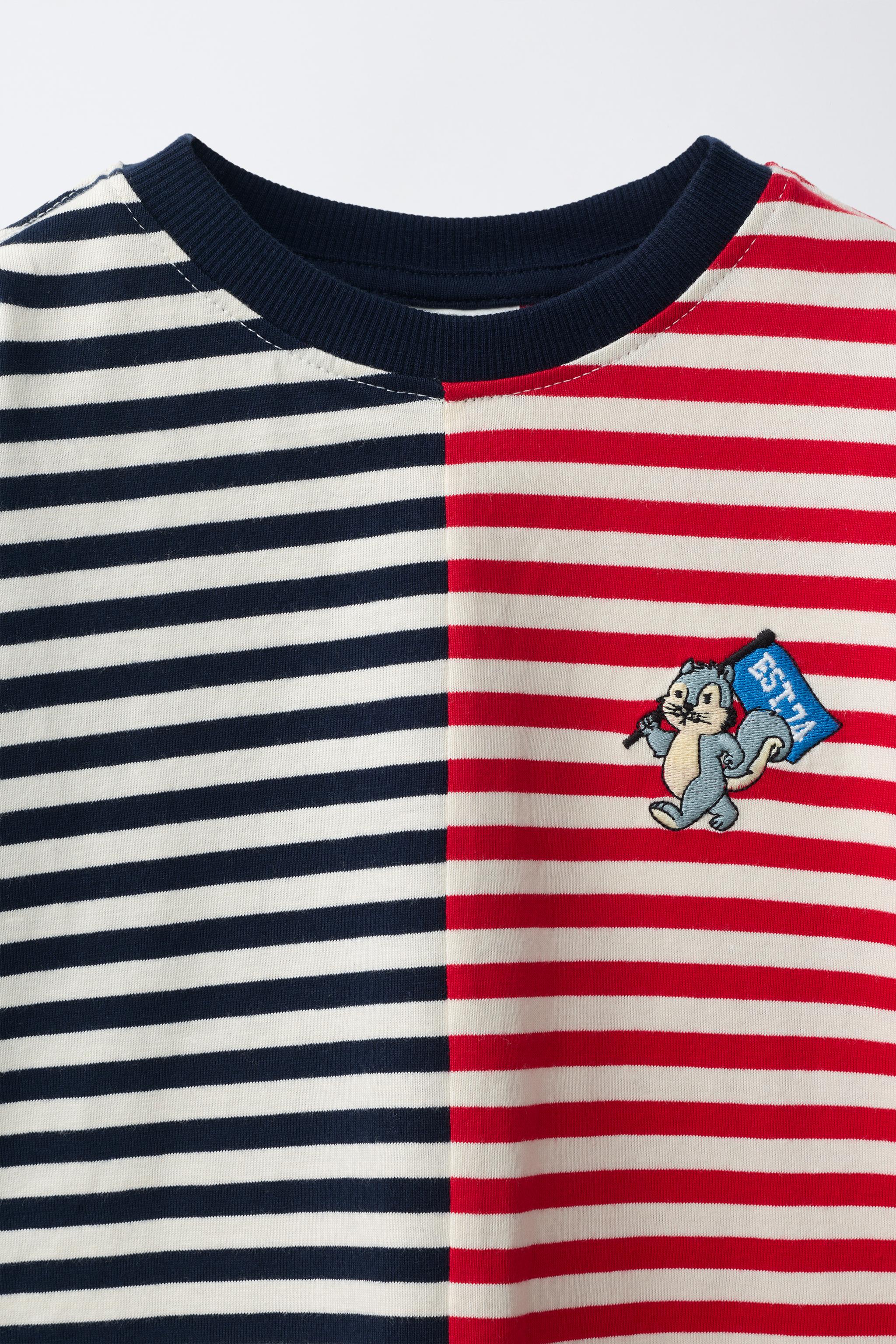 Детские футболки Zara STRIPED EMBROIDERED T-SHIRT — фото 3