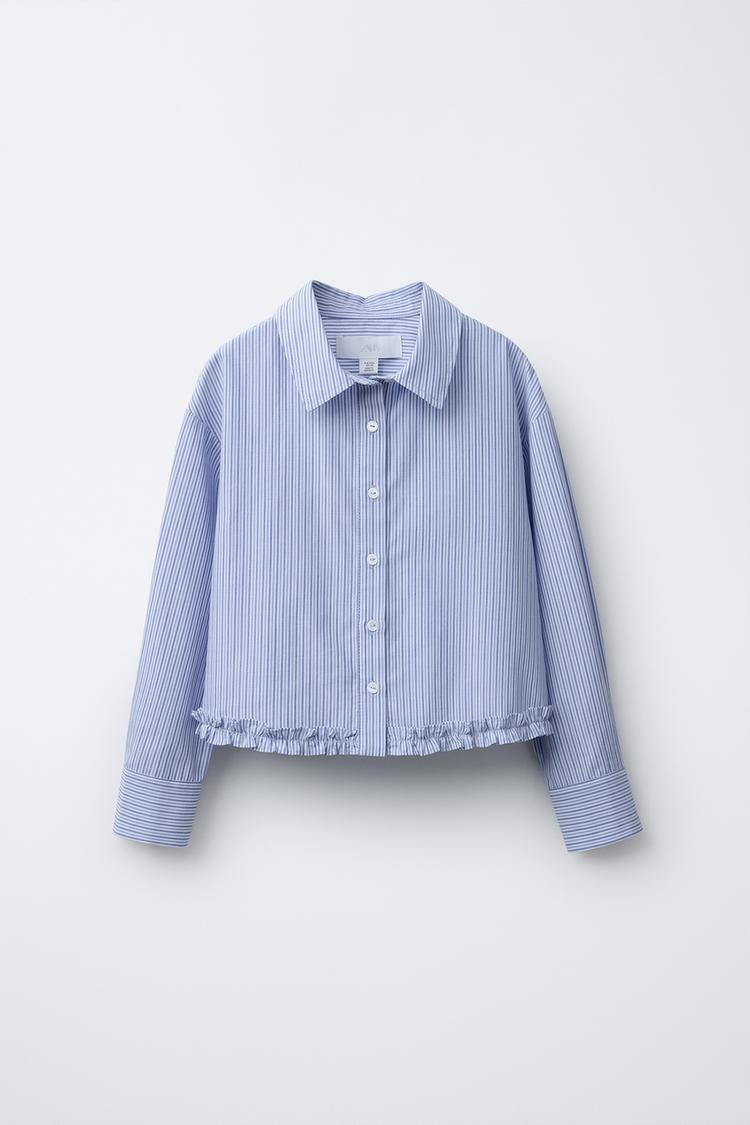 CAMICIA A RIGHE CON VOLANT Blu/Bianco ZARA Italia Italy