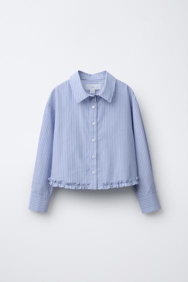 Zara STRIPED RUFFLE SHIRT - Blue / White - Image 0