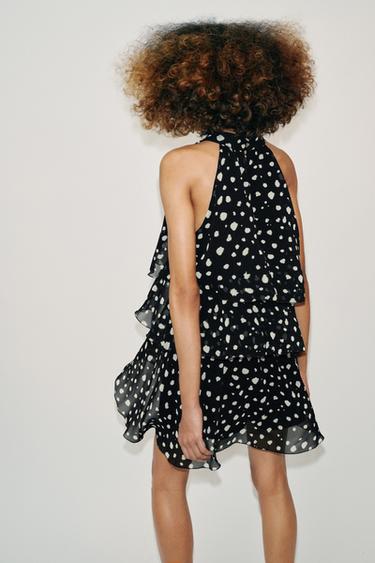 MINI DRESS WITH RUFFLED DOTS - Black / Ecru by Zara - Image 4