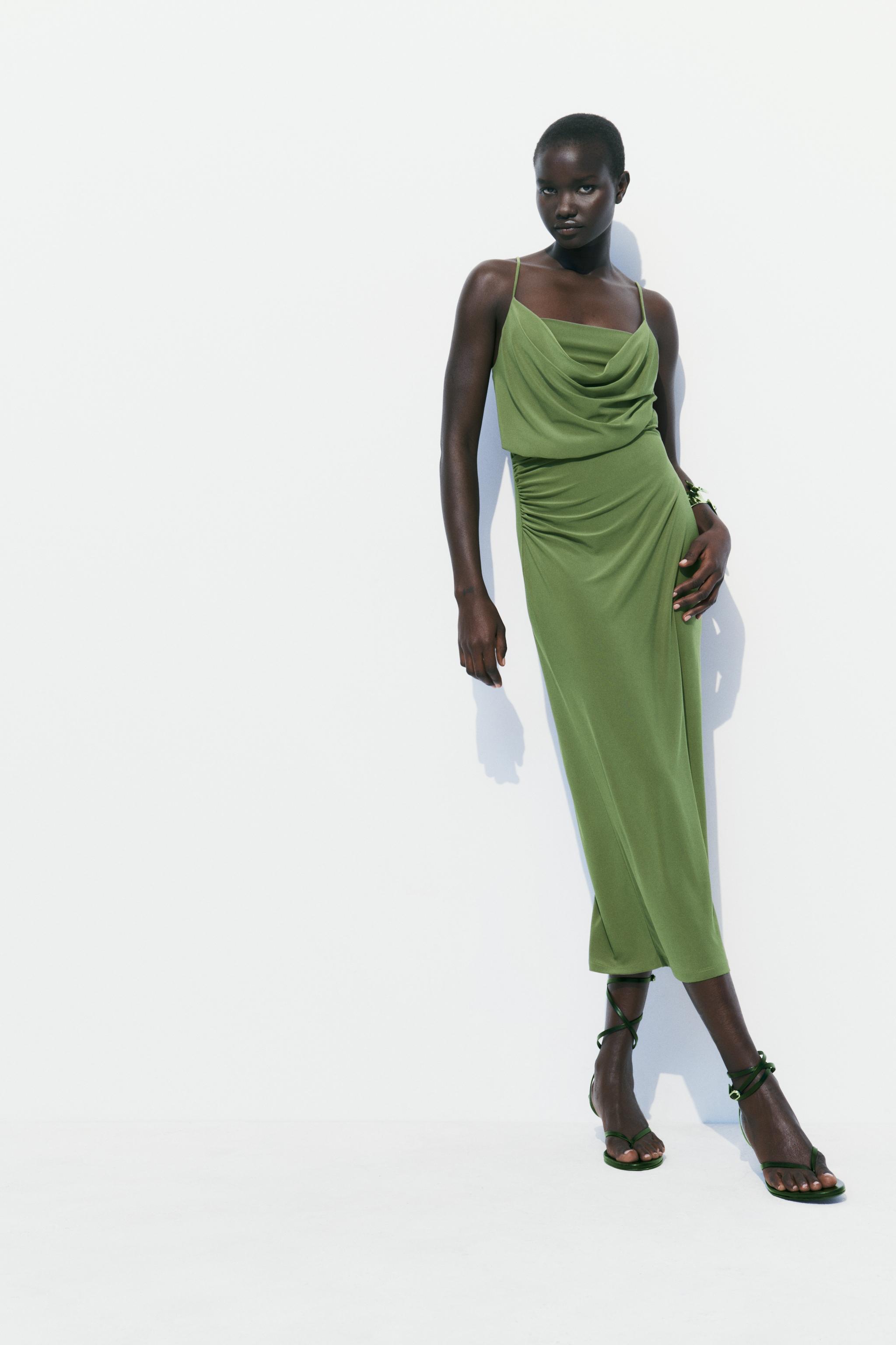Zara The Angel Green Black Floral Midi Maxi Tiered Smock Dress size S Small  10
