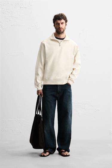BASIC QUARTER-ZIP SWEATSHIRT - Oyster-white by Zara - Image 0