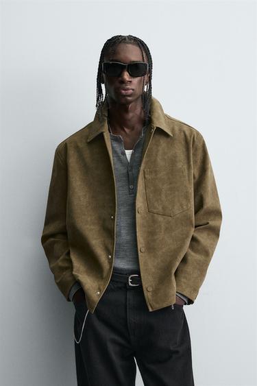 BOXY FIT FAUX SUEDE OVERSHIRT - Ochre by Zara