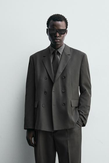 DOUBLE-BREASTED WOOL BLEND SUIT BLAZER - Dark grey by Zara