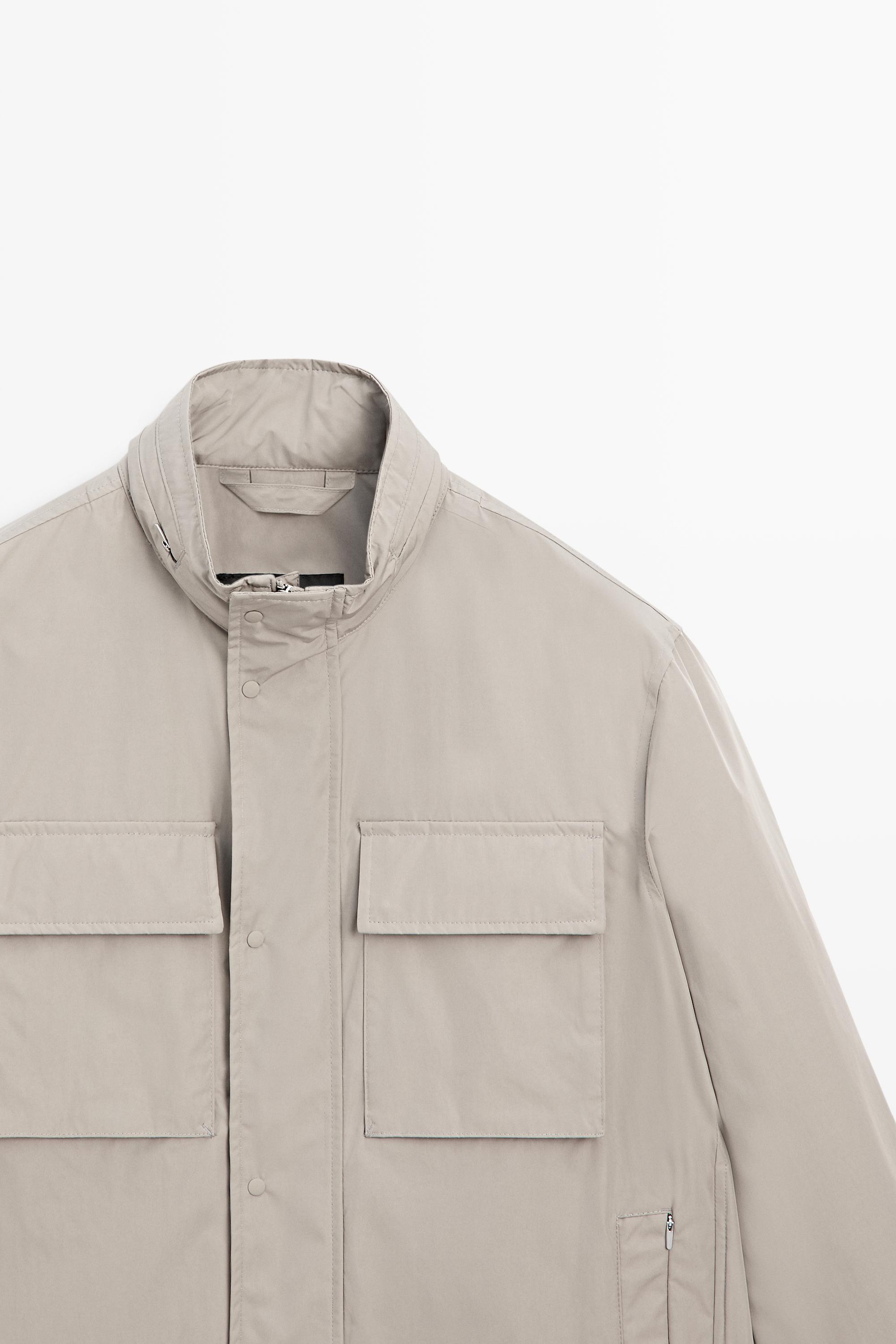 Technical fabric jacket with pocket details — Gray marl