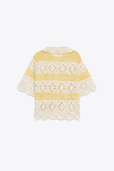 TOP EN MAILLE POINTELLE - Écru de Zara - Image 6