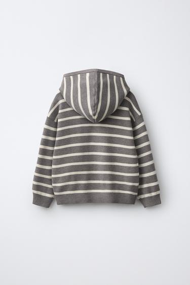 STRIPED KNIT HOODIE SWEATER — Brown / Taupe 2