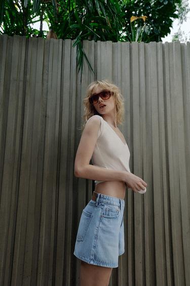 SHORT Z1975 MOM FIT TAILLE MI-HAUTE - Bleu clair de Zara - Image 3