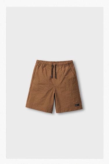 Zara PLAID NYLON SHORTS - Terracotta