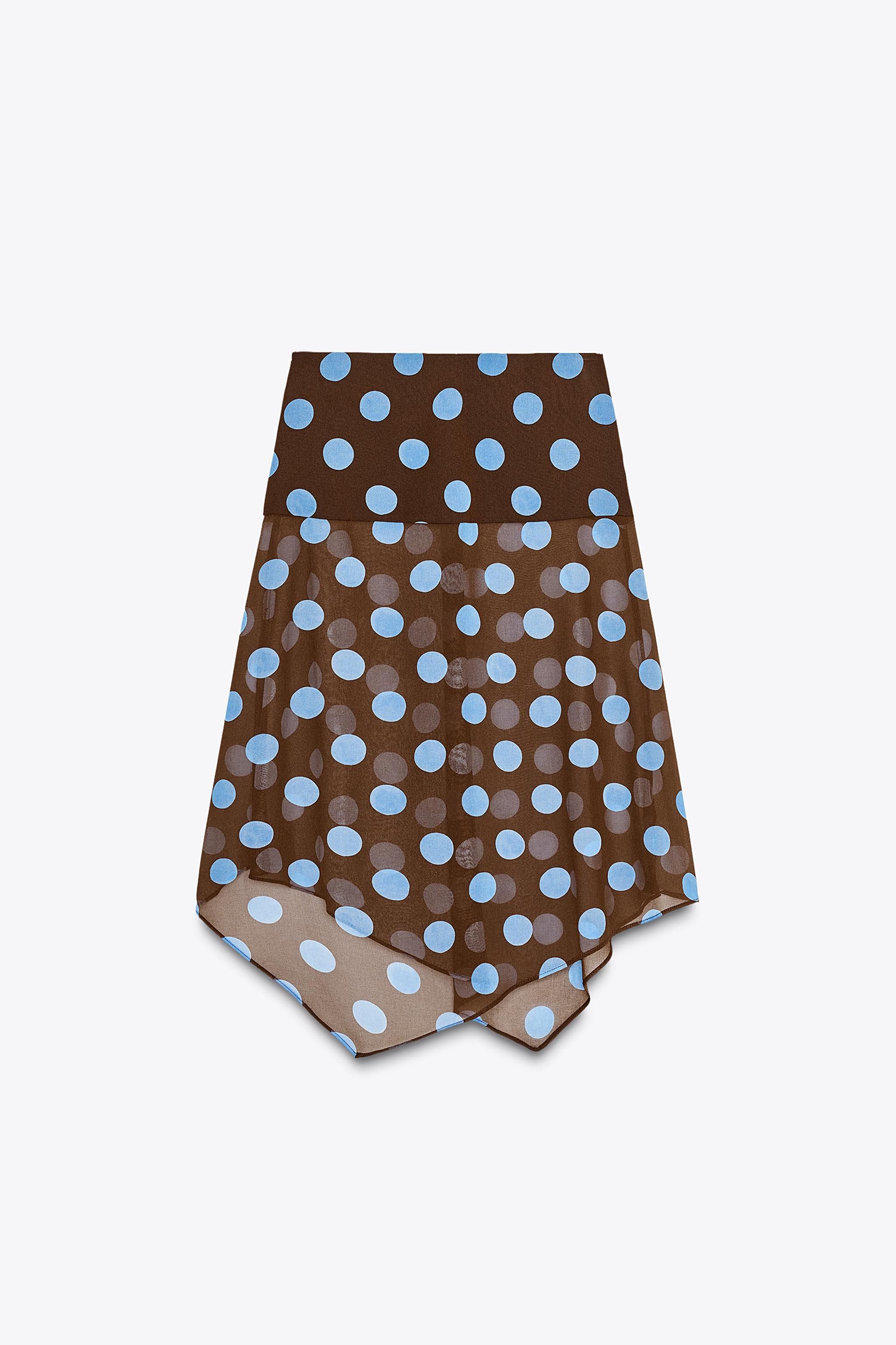 ZARA ドット柄アシンメトリースカート 6929/511 POLKA DOT ASYMMETRIC SKIRT - Brown-Blue | ZARA United States