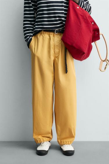 Zara RELAXED FIT COTTON PANTS AARON LEVINE X ZARA - Light yellow