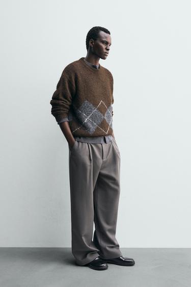 ARGYLE JACQUARD SWEATER - Brown by Zara - Image 3