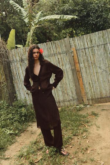 SEMI-SHEER DRAPED SHIRT - Brown by Zara