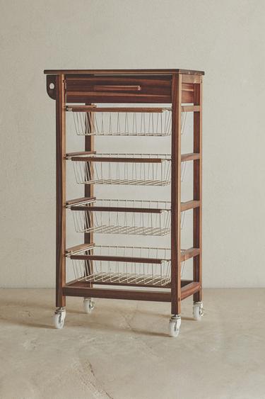 MUEBLE ALMACENAJE MADERA Y METAL RUEDAS - Beige claro de Zara