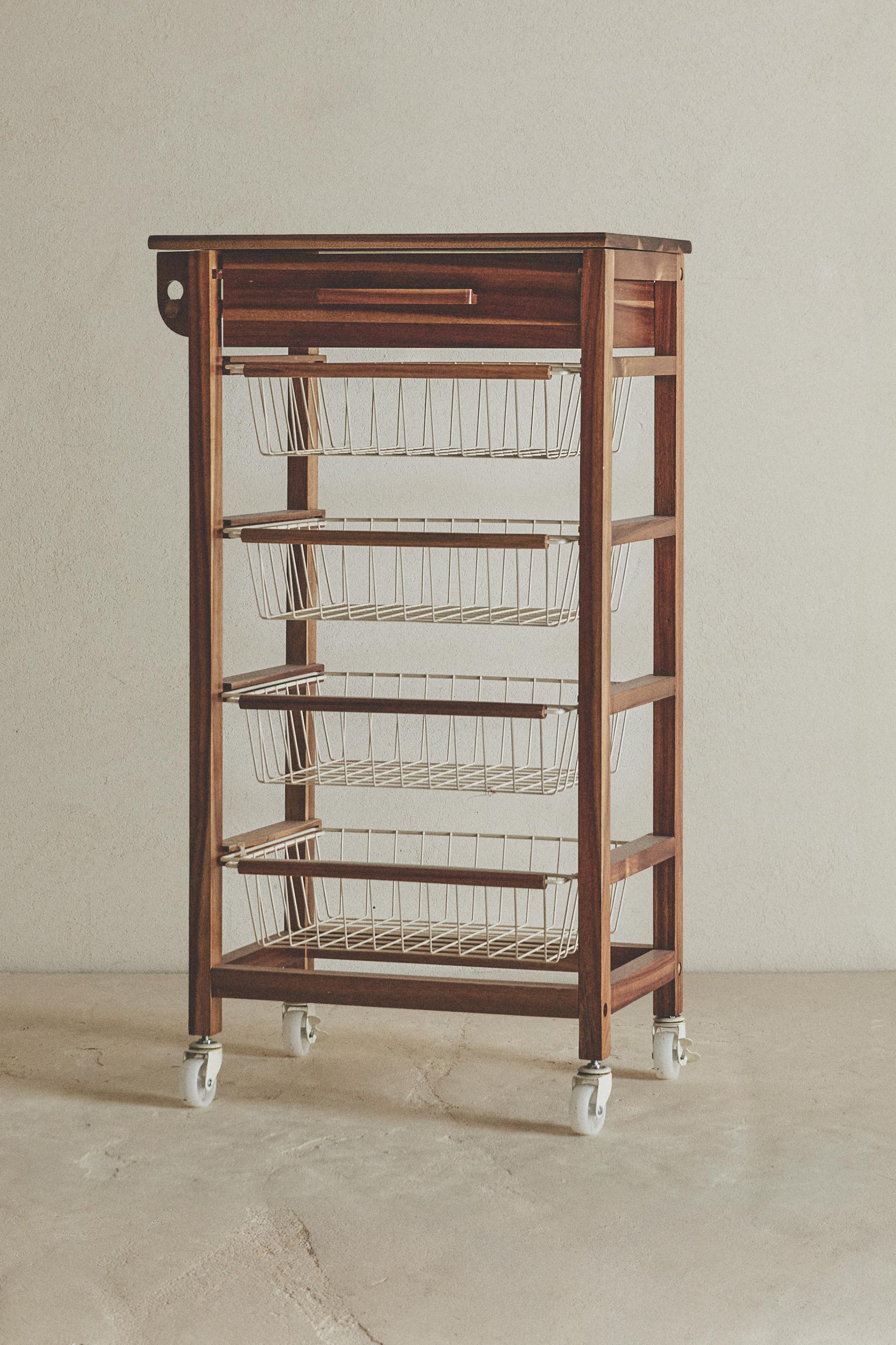 WOOD AND METAL STORAGE FURNITURE WITH WHEELS