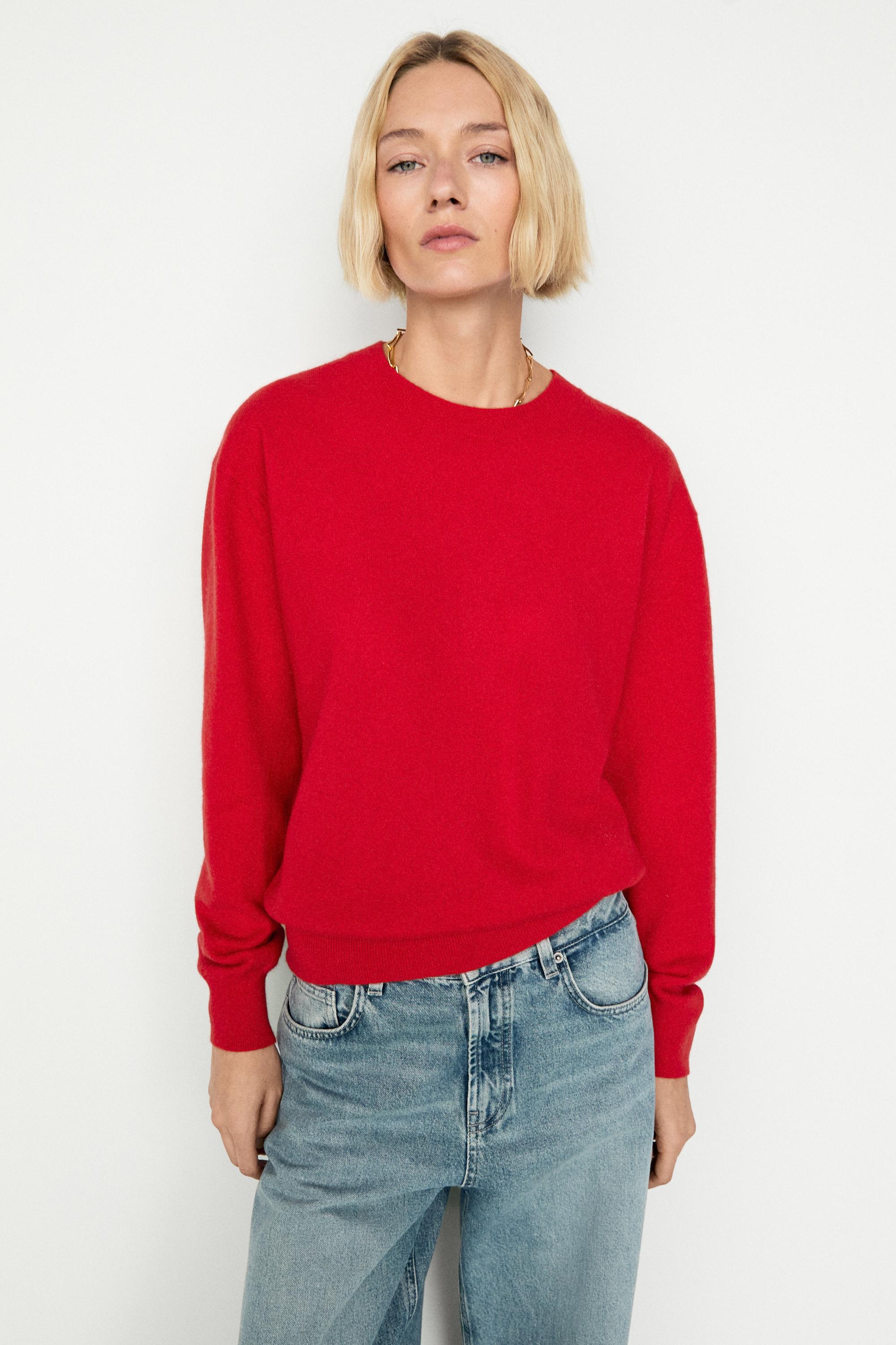 100% cashmere long sleeve sweater — Red
