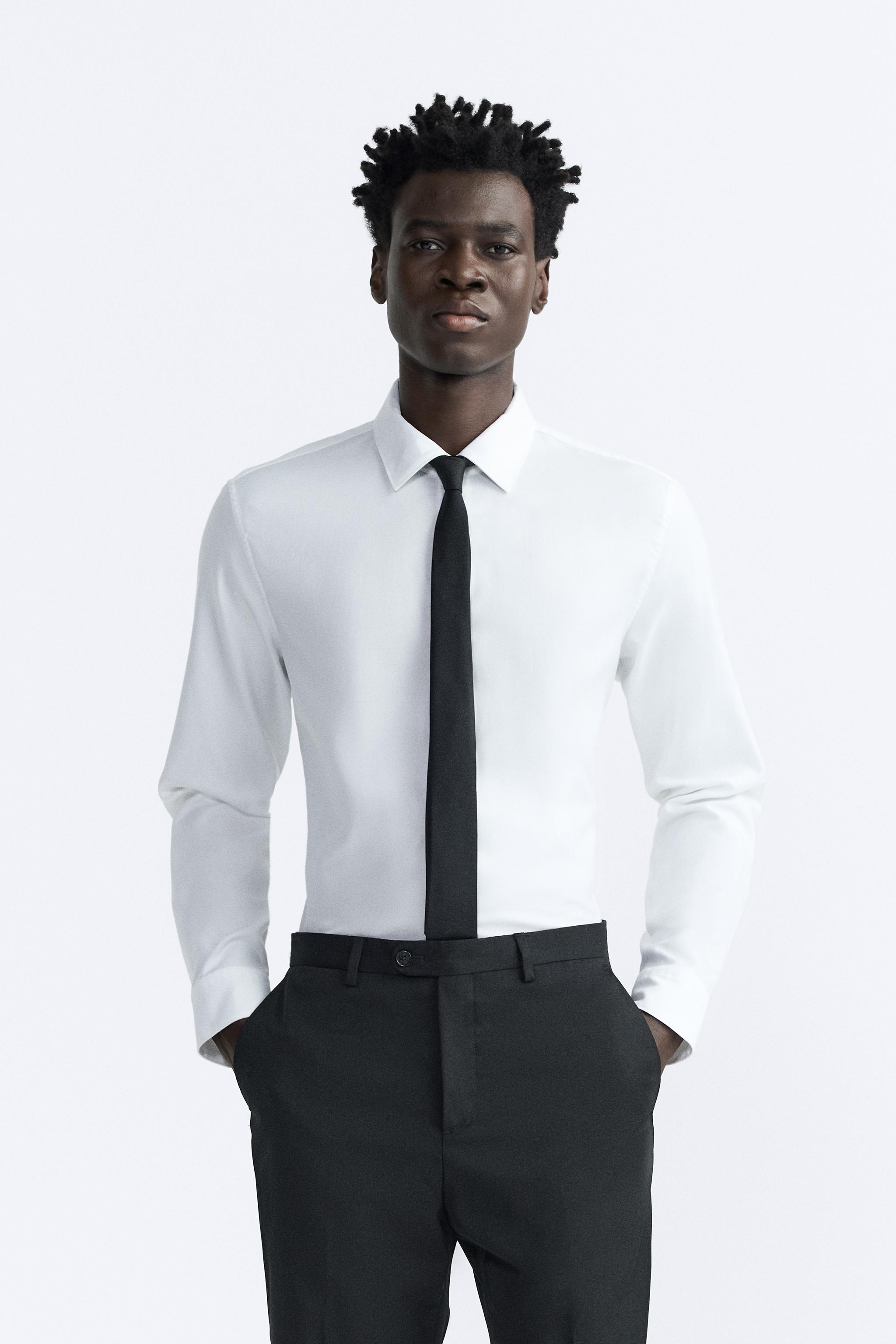 Newfacelook Mens Double Collar Shirts Casual Slim Fit Dress Shirt White M  at  Men's Clothing store