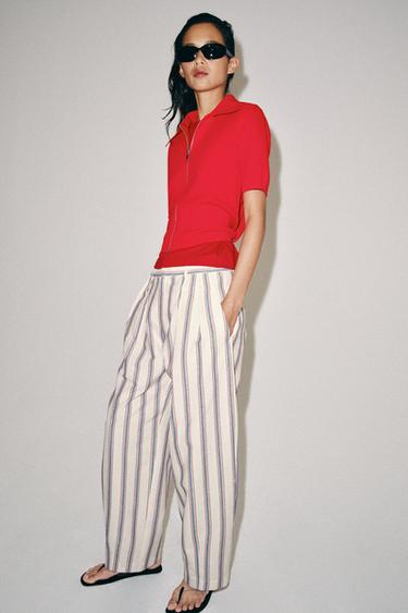 ШТАНИ ZW COLLECTION BALLOON У СМУЖКУ - Сіровато-бежевий колір Zara