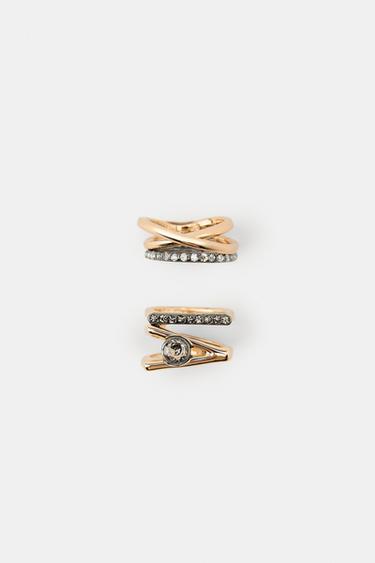 PACK OF 2 COMBINED RHINESTONE RINGS - Golden by Zara