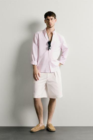 REGULAR FIT OXFORD SHIRT - Pink / White by Zara - Image 0
