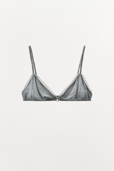 BRALETTE TRIANGULAIRE POINTELLE FLEUR - Gris de Zara - Image 6