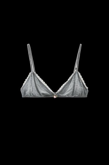 Zara POINTELLE FLORAL TRIANGLE BRALETTE - Gray - Image 0
